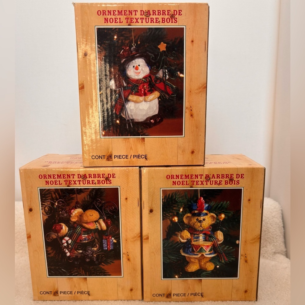 Bundle of 3: Teddy Bear,Snowman & Moose Rustic Christmas Ornaments